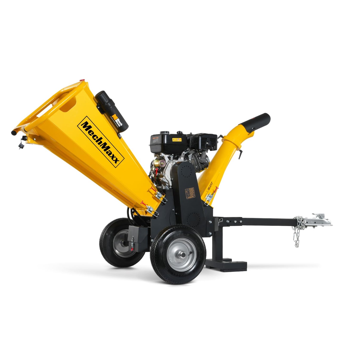 MechMaxx 6 inch ZONSEN 459cc 15hp E-Start Gas Powered 4-Wheels Wood Chipper Shredder Mulcher with Towbar/Tail Light/Emergency Stop Button/Stop Bar, Model B150 Yellow