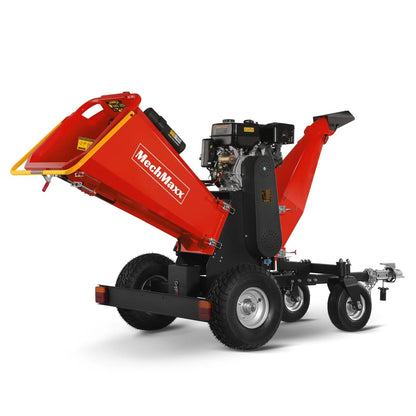 MechMaxx 6 inch ZONSEN 459cc 15hp Electric Start Gas Powered Wood Chipper Shredder Mulcher with Towbar, 6" Max Chipping Diameter Capacity,with Emergency Stop Button&Stop Bar,Model P4206 Orange