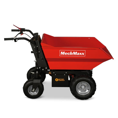 MechMaxx 1100Lb Loading 48V Battery Powered Wheel Barrow Electric Dumper Cart with 30W Light, Hydraulic Tipping, 1000W Brushless DC Motor, LED Display Screen, Model EH50 Yellow