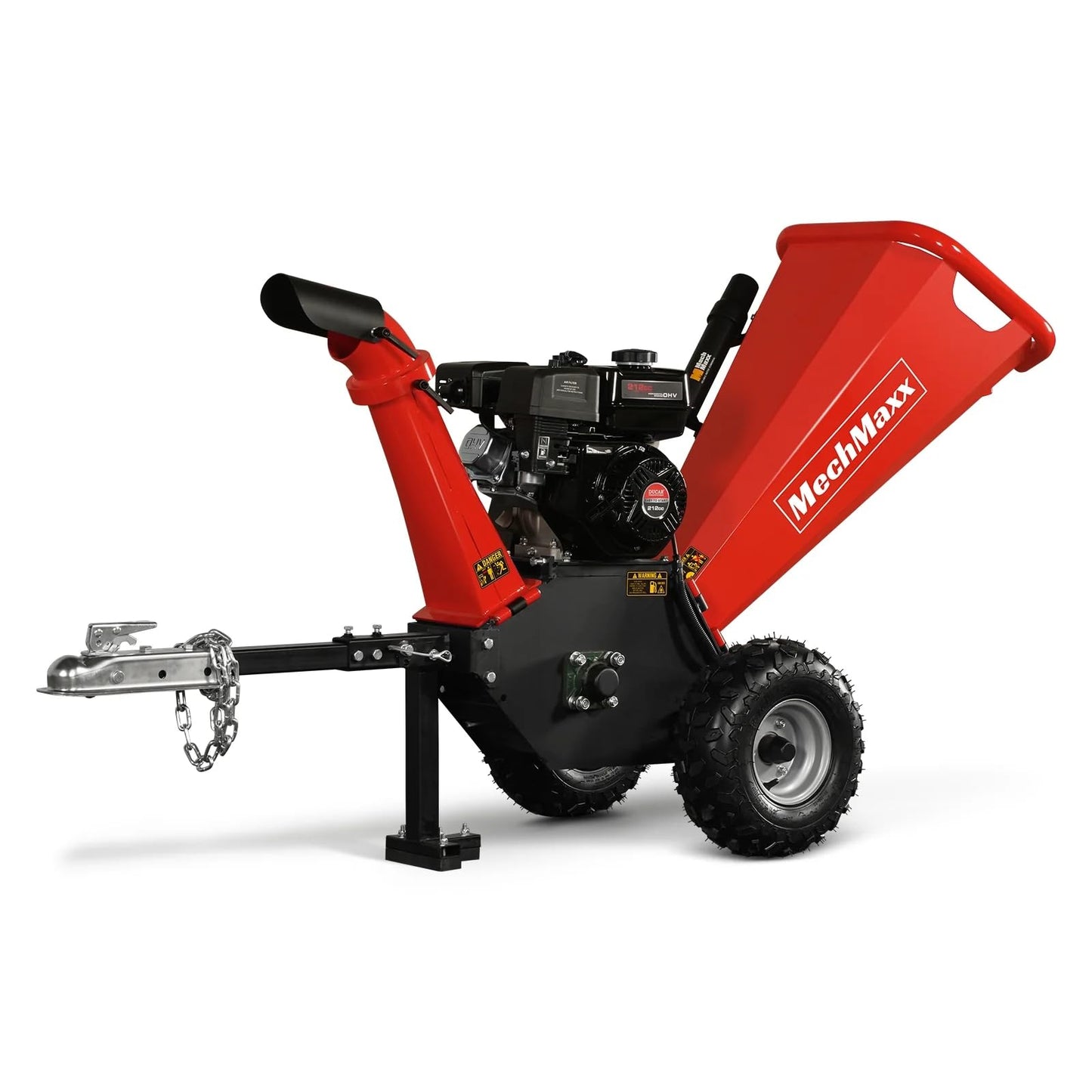 MechMaxx 6 inch ZONSEN 459cc 15hp E-Start Gas Powered 4-Wheels Wood Chipper Shredder Mulcher with Towbar/Tail Light/Emergency Stop Button/Stop Bar, Model B150 Yellow
