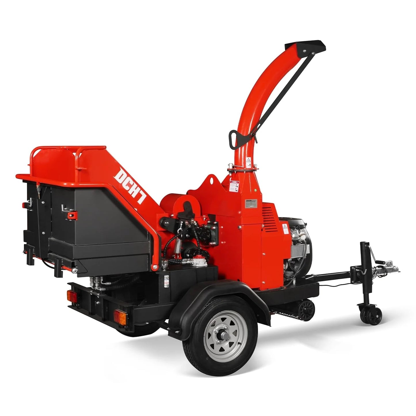 MechMaxx 6 inch ZONSEN 459cc 15hp E-Start Gas Powered 4-Wheels Wood Chipper Shredder Mulcher with Towbar/Tail Light/Emergency Stop Button/Stop Bar, Model B150 Yellow