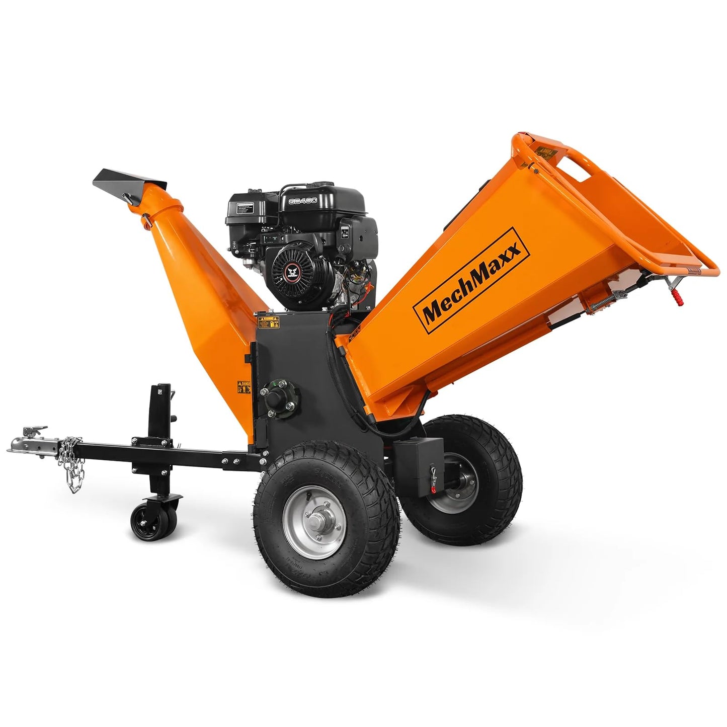 MechMaxx 6 inch ZONSEN 459cc 15hp Electric Start Gas Powered Wood Chipper Shredder Mulcher with Towbar, 6" Max Chipping Diameter Capacity,with Emergency Stop Button&Stop Bar,Model P4206 Orange